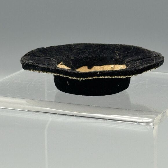 Vtg Sturdy Black Felt Doll Fedora Hat Gold Ribbon Trim Pins Replacement 2.75 in - Picture 10 of 10